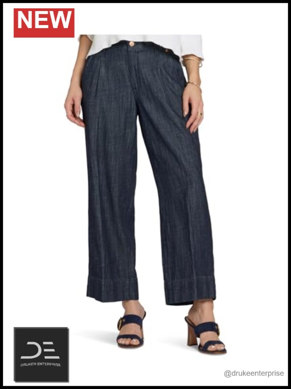 NYDJ Teresa Ankle Pleat Wide Leg Jeans High Rise Relaxed Cotton